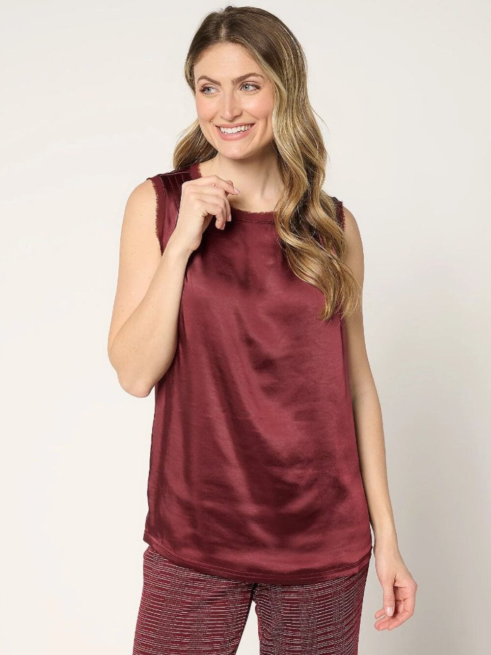 by Stacy London Draped Satin Tank, Wine Sz S a682307